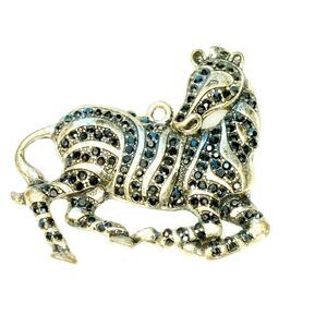 Vintage Zebra Charm Style Pendant Black Rhinestones In Silver Tone